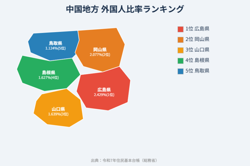 中国地方 外国人比率 地図