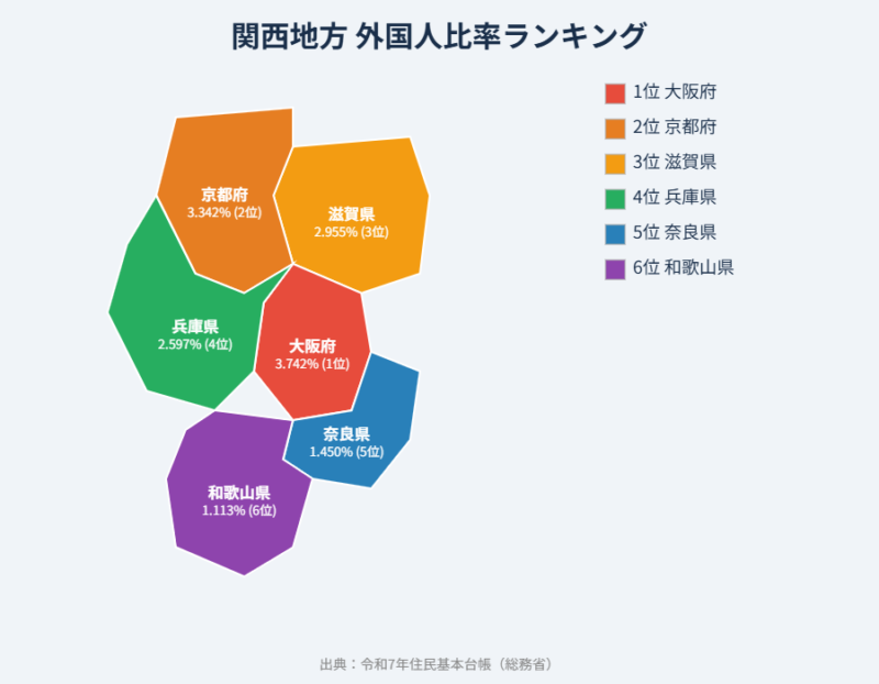 関西地方 外国人比率 地図