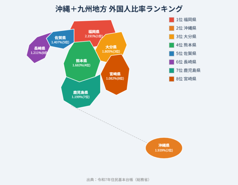 沖縄九州地方 外国人比率 地図