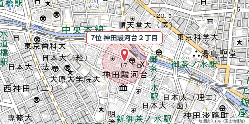 千代田区神田駿河台2丁目の位置を示す地図
