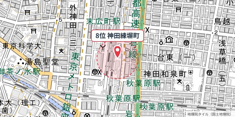 千代田区神田練塀町の位置を示す地図