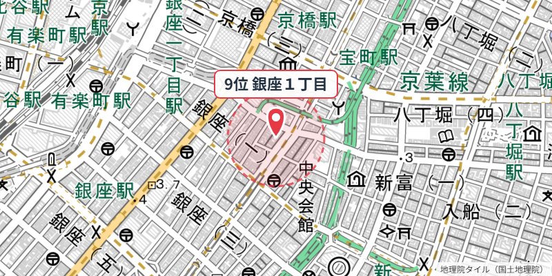 中央区銀座1丁目の位置を示す地図