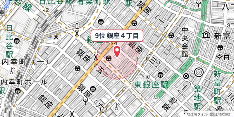 中央区銀座4丁目の位置を示す地図